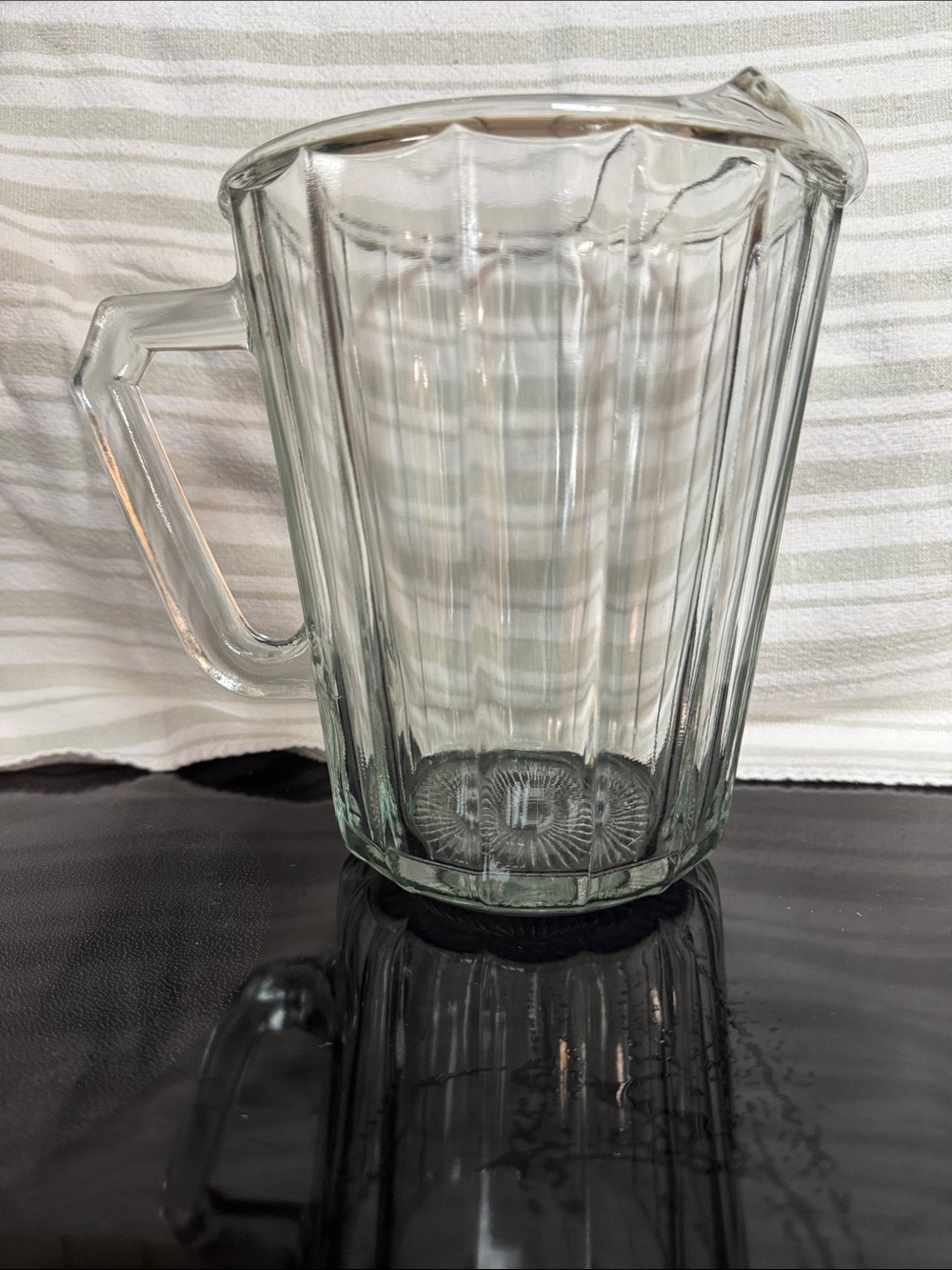 Jeanette Vintage Clear Glass Faceted Beverage Pitcher with Handle